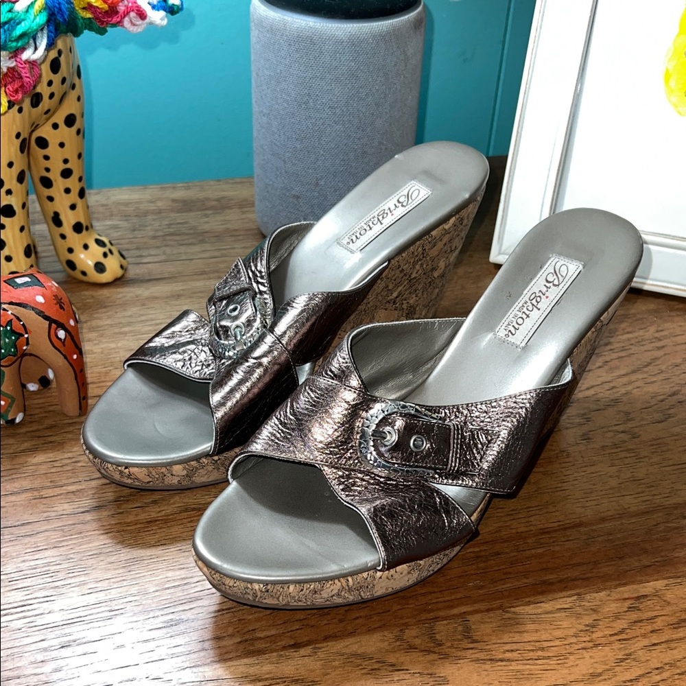 Brighton Summer Bronze Leather Wedge Sandals 9.5 M